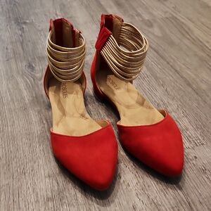 AEROSOLES Red Flats with Gold Ankle Straps